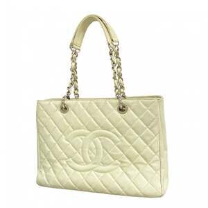 Chanel Matelasse Chain Tote Bag in Caviar Skin, White, Women's